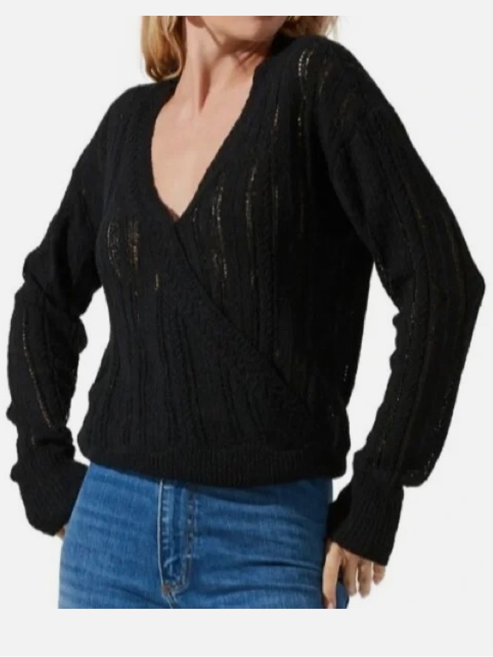 ASTR the Label Wrap Front Pointelle Sweater XS